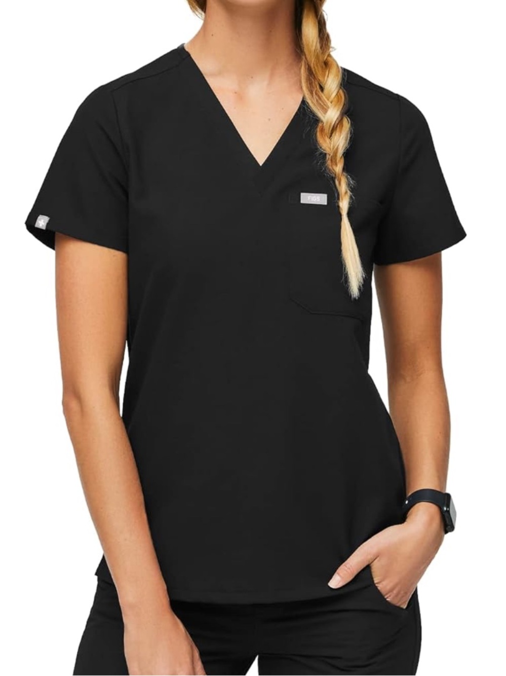 Figs XXS Catarina Black V-Neck Technical Collection Scrub Top uniform workwear